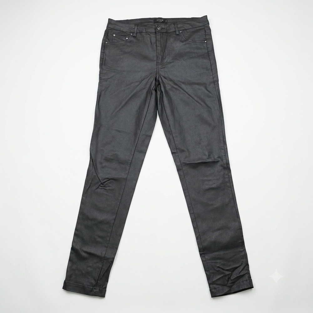 SPYM Womens Black Coated Skinny Pants Mid Rise Faux Leather Look Size 38 Stretch